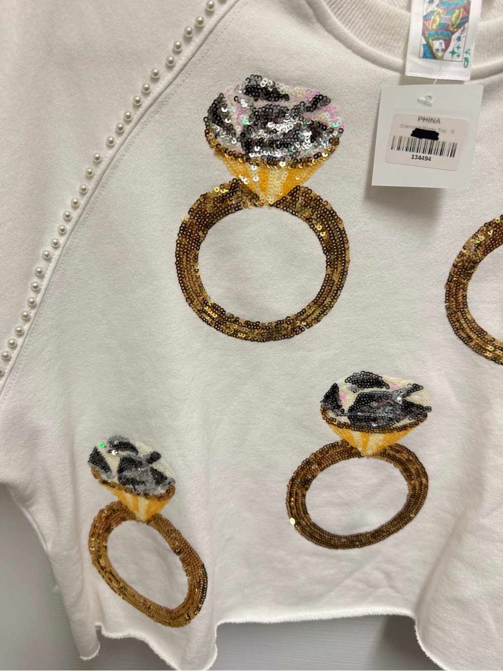 NWT Queen of Sparkles White Ring Cropped Sweater Top - Picture 5 of 9